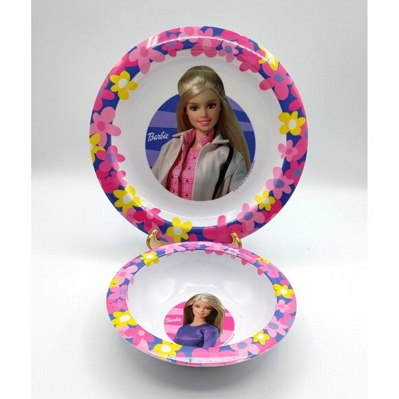 Vintage Home Presence Mattel Barbie Melamine Flowers Pink Plate & Bowl Set 2000 - Picture 1 of 7